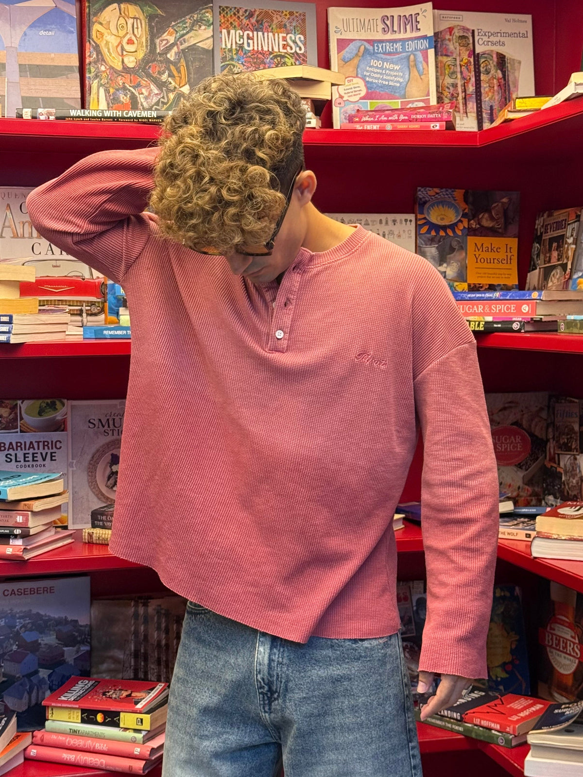 PINK WASHED WAFFLE HENLEY