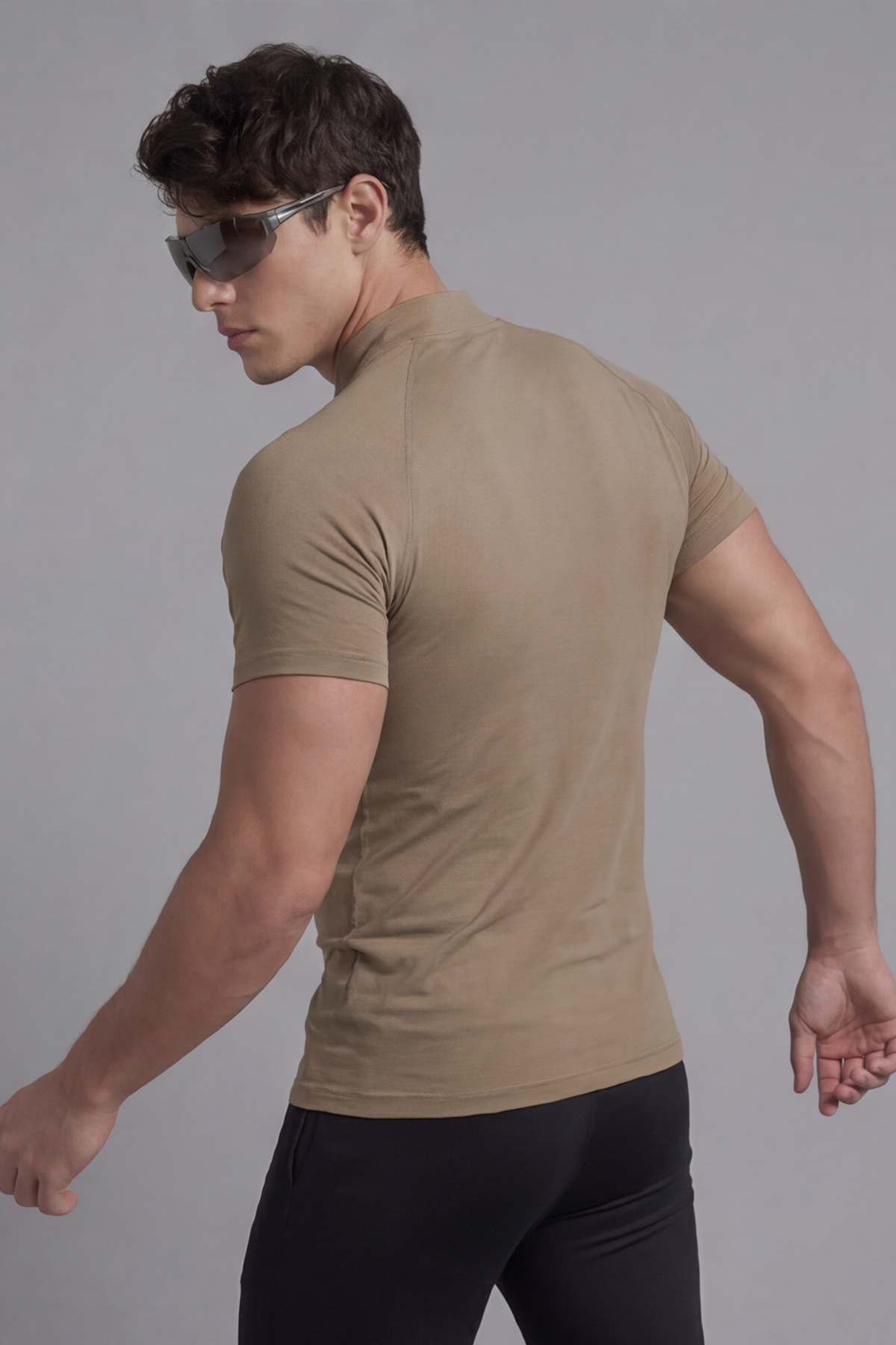 Flex Zip Compression Tshirt Half Sleeve - Camel