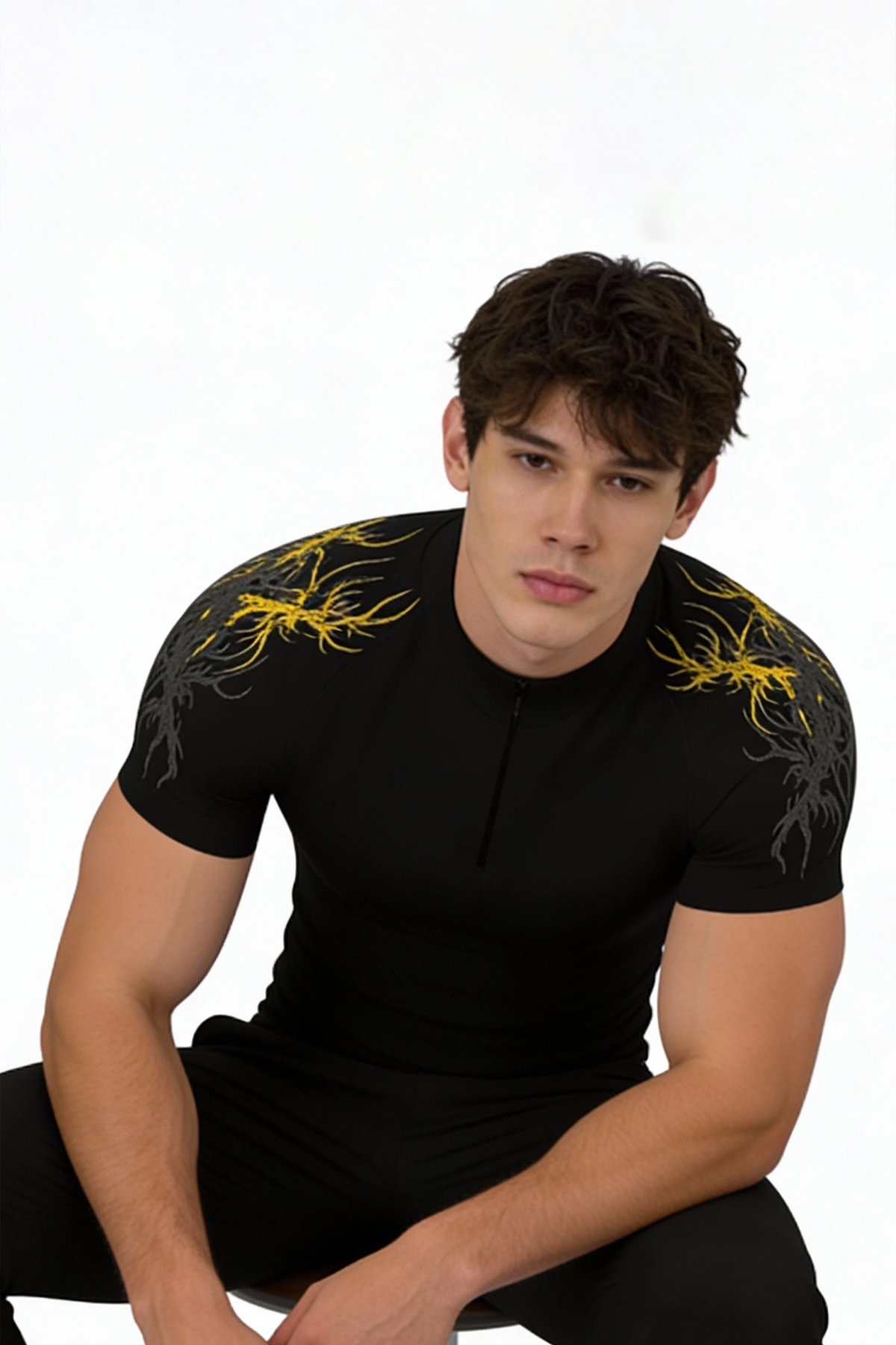 Prime Arc Zip Compression Tshirt Half Sleeve - Yellow/Black