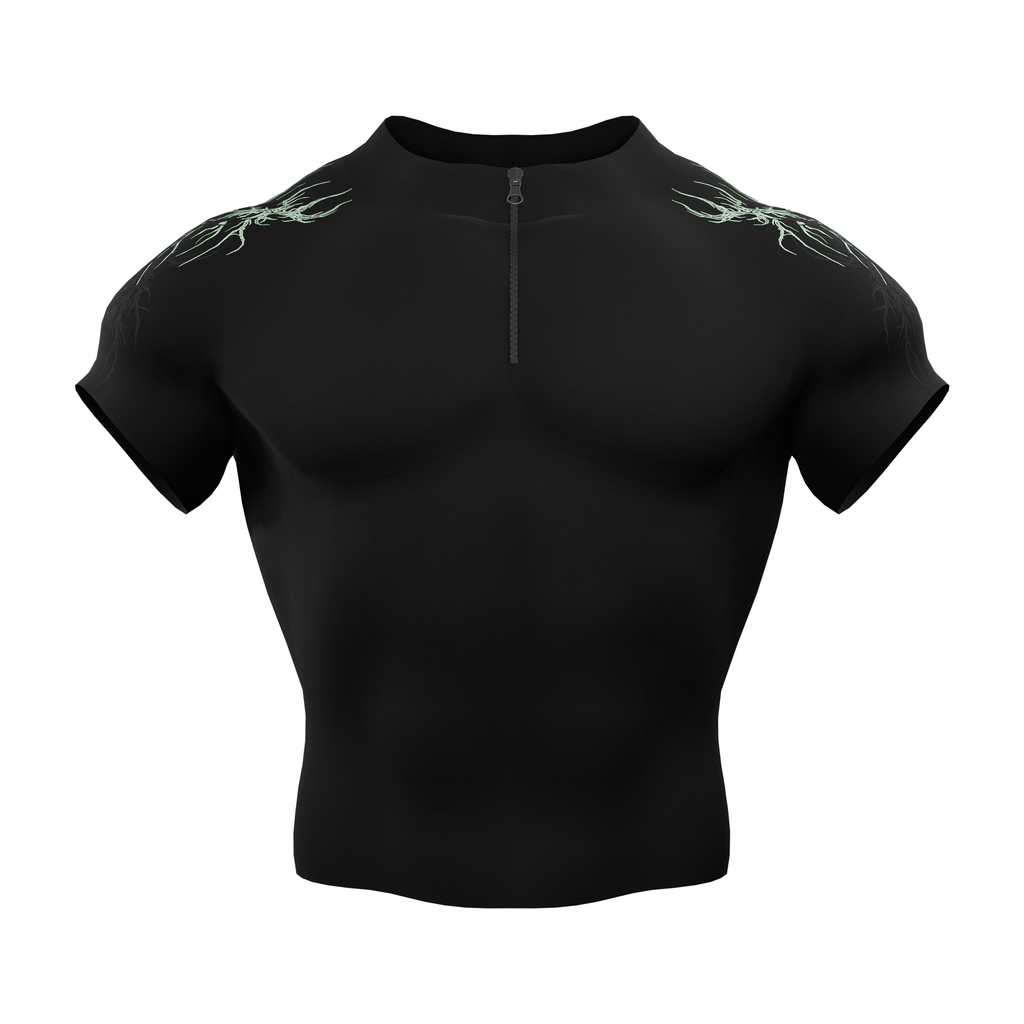 Prime Arc Zip Compression Tshirt Half Sleeve - Green/Black