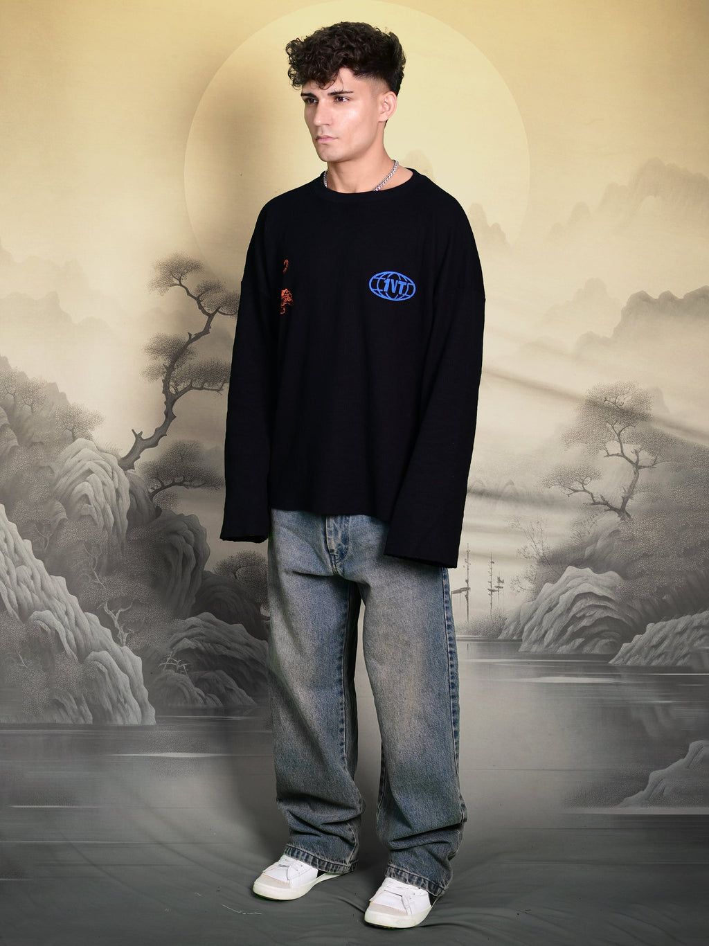 TWIN TIGERS WAFFLE BLACK T-SHIRT