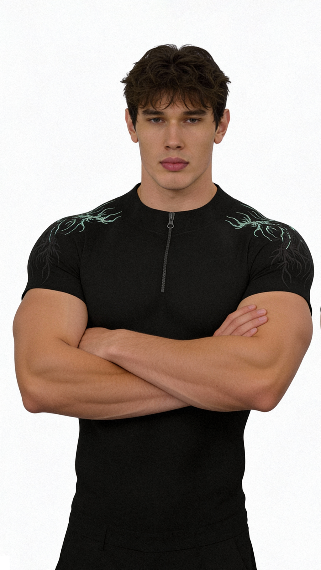 Prime Arc Zip Compression Tshirt Half Sleeve - Green/Black