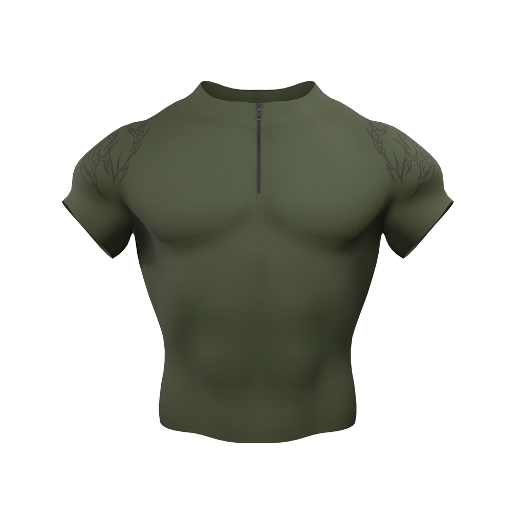 Rambo Zip Nylon Compression Tshirt Half Sleeve - Olive