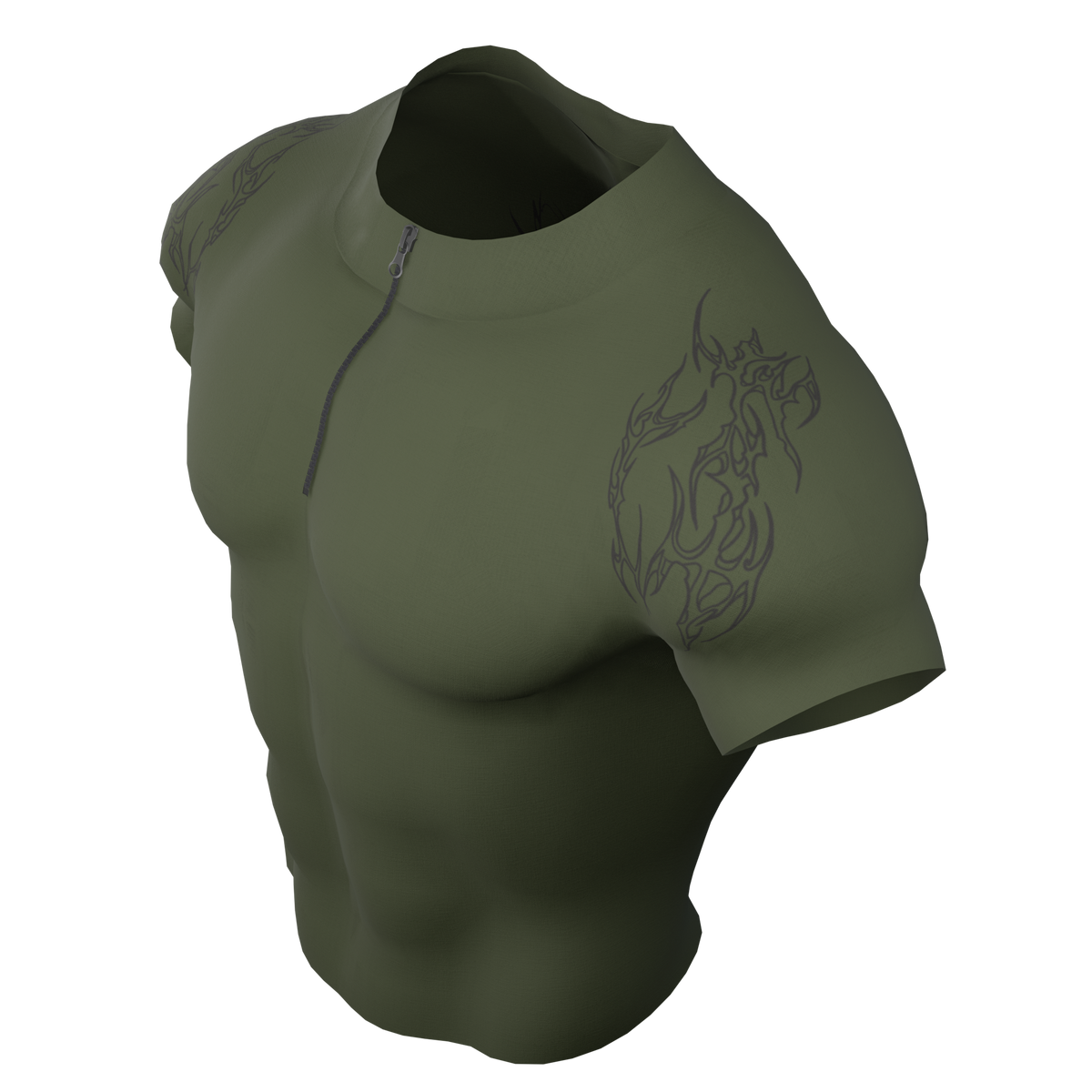 Rambo Zip Nylon Compression Tshirt Half Sleeve - Olive