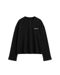HASHWAY ARCHIVES EMBROIDERED HENLEY WAFFLE T-SHIRT - BLACK