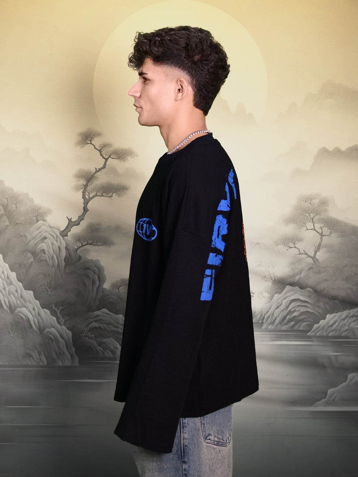 TWIN TIGERS WAFFLE BLACK T-SHIRT