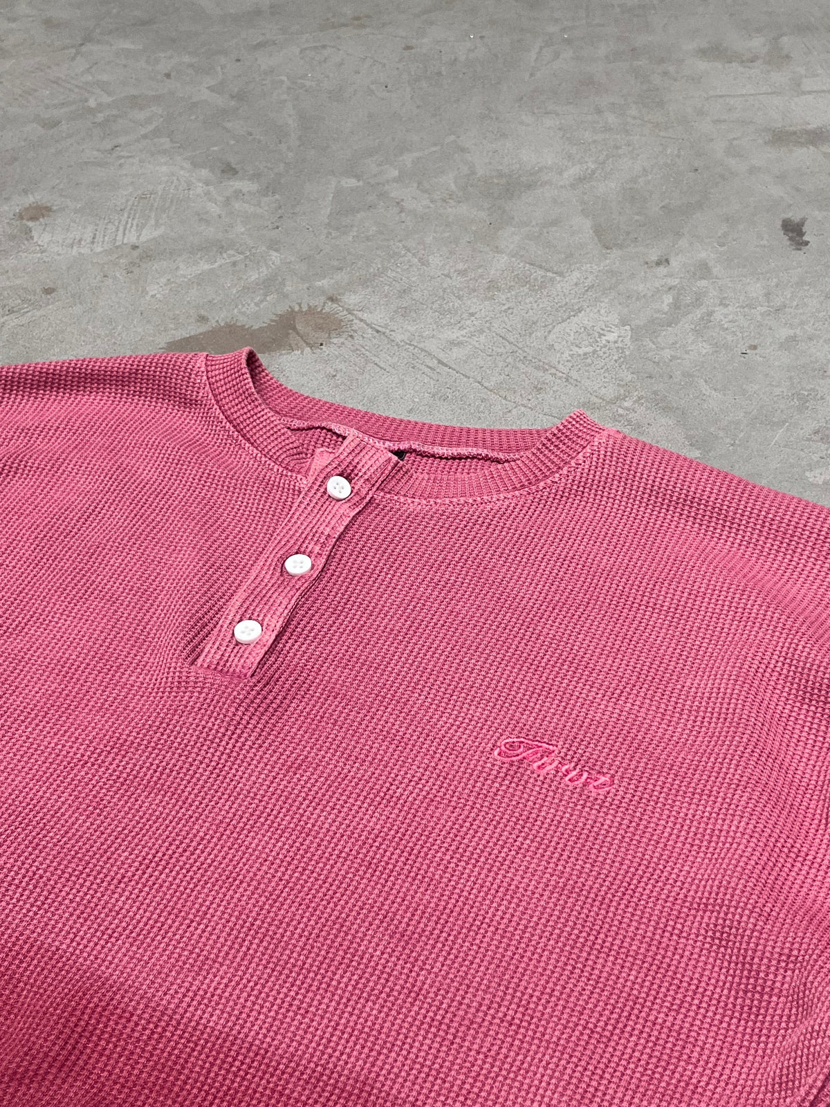 PINK WASHED WAFFLE HENLEY