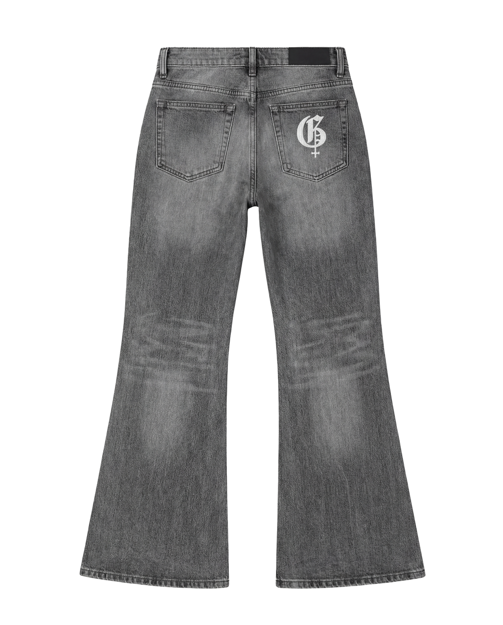 Smoke Grey Washed Baggy Bootcut Jeans