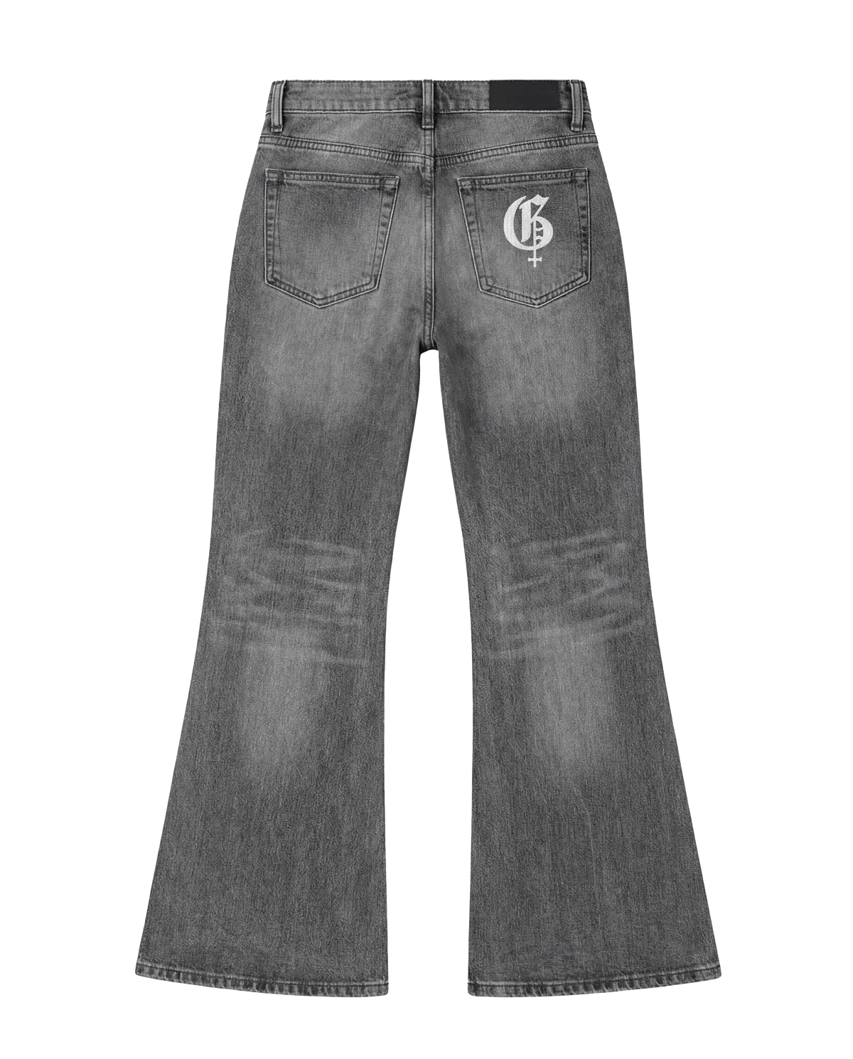 Smoke Grey Washed Baggy Bootcut Jeans