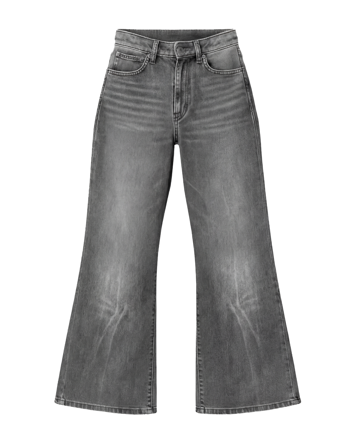 Smoke Grey Washed Baggy Bootcut Jeans