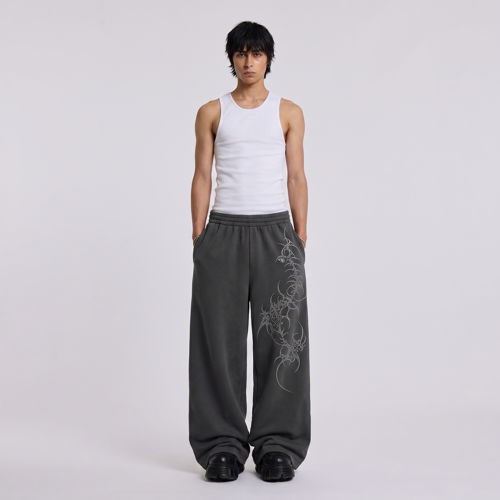 Crest Dark Grey Unisex Straight Fit Baggy Pants