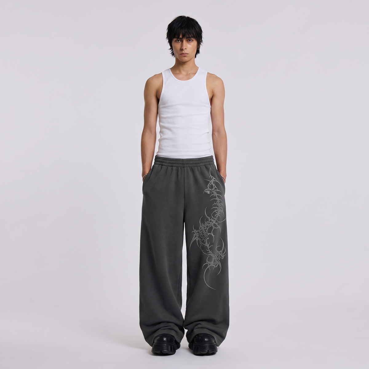 Crest Dark Grey Unisex Straight Fit Baggy Pants