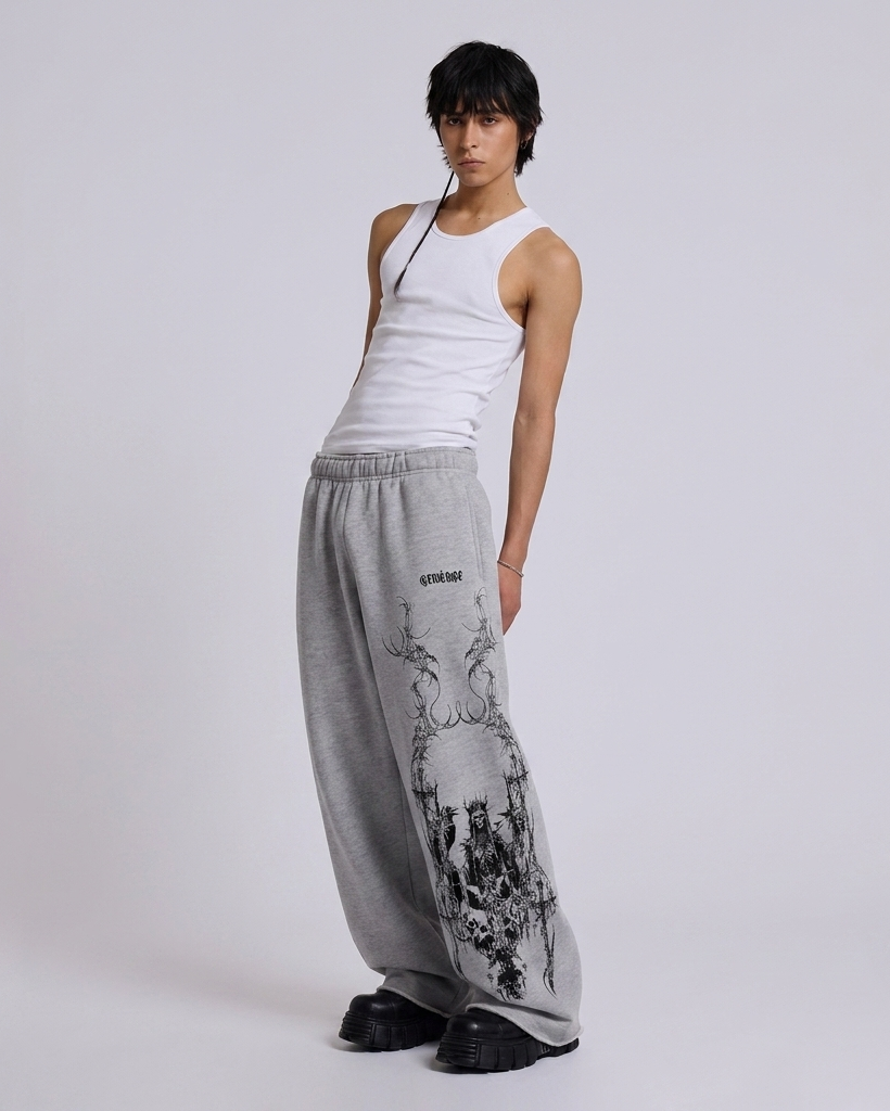 Grey Grim Unisex Straight Fit Baggy Pants