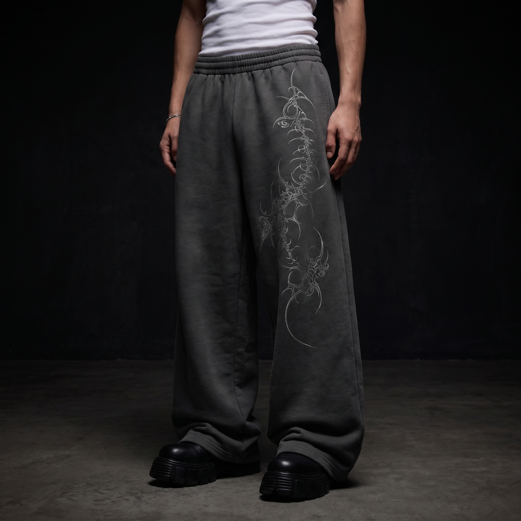 Crest Dark Grey Unisex Straight Fit Baggy Pants