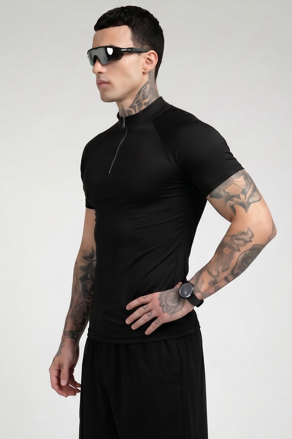 Blackout Flex Zip Compression Tshirt Half Sleeve Black